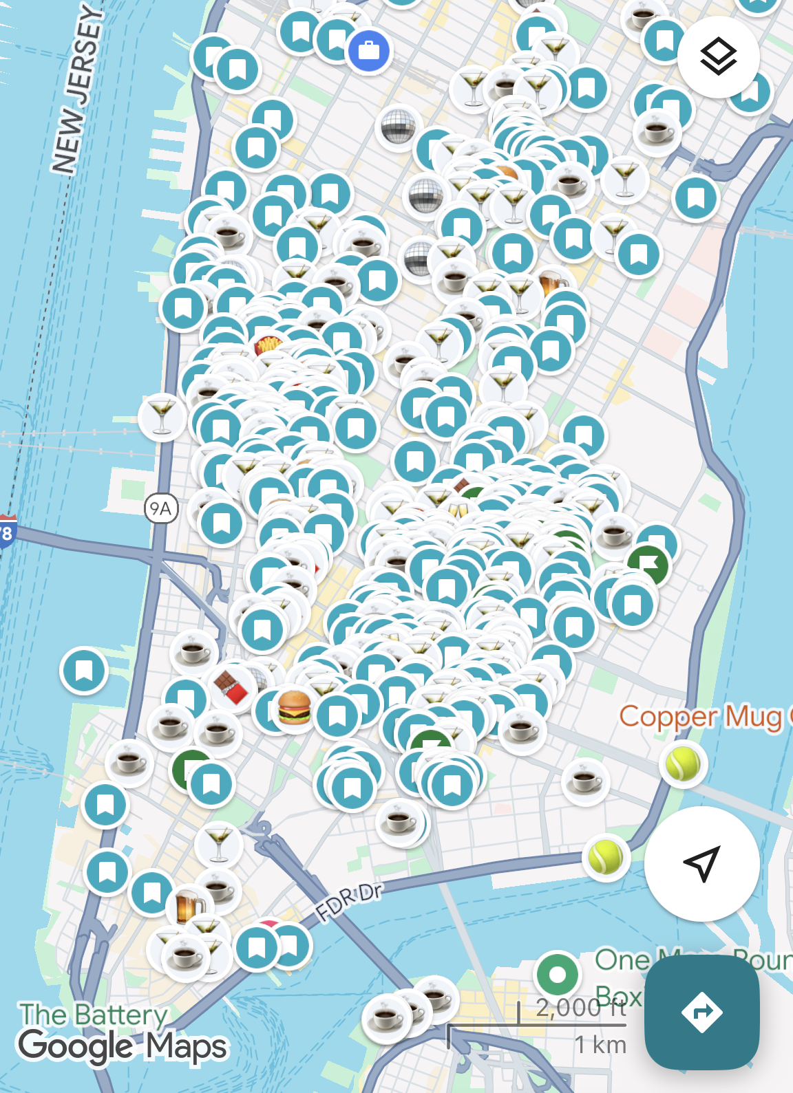 My google maps saved spots in new york